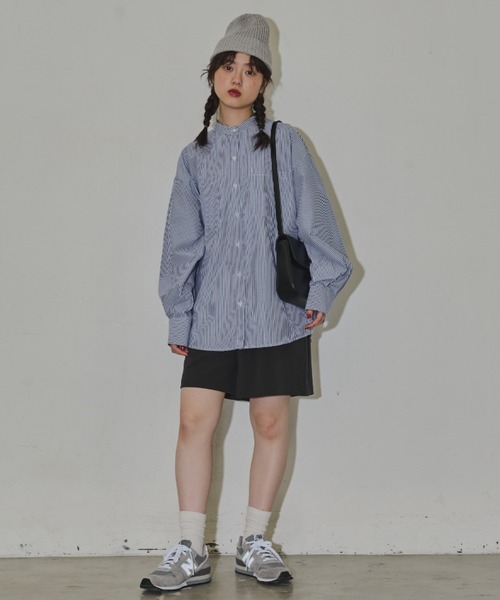 MERLOT（メルロー）の「バンドカラーストライプビッグシャツ（シャツ/ブラウス・レディース・ブルー/ピンク/グリーン・FREE）」の13枚目の写真