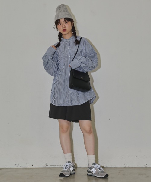 MERLOT（メルロー）の「バンドカラーストライプビッグシャツ（シャツ/ブラウス・レディース・ブルー/ピンク/グリーン・FREE）」の10枚目の写真