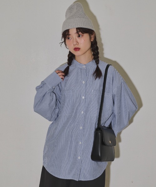 MERLOT（メルロー）の「バンドカラーストライプビッグシャツ（シャツ/ブラウス・レディース・ブルー/ピンク/グリーン・FREE）」の17枚目の写真