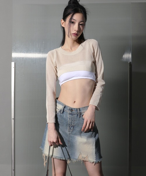 FOLLOWIN（フォロウィン）の「ビンテージダメージウォッシングデニムミニスカート（デニムスカート・レディース・ブルー/ライトブルー/ブラック・MEDIUM/SMALL/LARGE）」の17枚目の写真