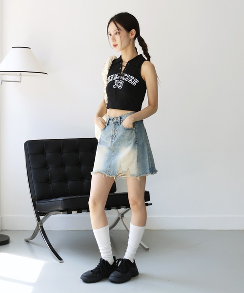 FOLLOWIN（フォロウィン）の「ビンテージダメージウォッシングデニムミニスカート（デニムスカート・レディース・ブルー/ライトブルー/ブラック・MEDIUM/SMALL/LARGE）」の19枚目の写真