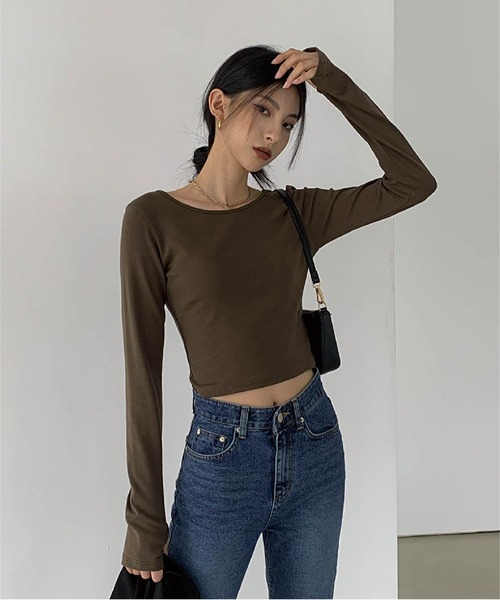 BLACKUP（ブラックアップ）の「[MADE] クロップフィンガーホールウォーマーTシャツ（Tシャツ/カットソー・レディース・ホワイト/ブラック/ミント/ブラウン/グレー・ONE SIZE）」の16枚目の写真