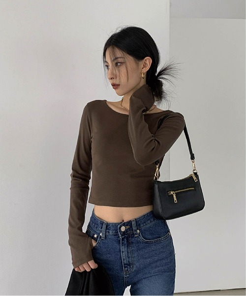 BLACKUP（ブラックアップ）の「[MADE] クロップフィンガーホールウォーマーTシャツ（Tシャツ/カットソー・レディース・ホワイト/ブラック/ミント/ブラウン/グレー・ONE SIZE）」の17枚目の写真