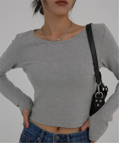 BLACKUP（ブラックアップ）の「[MADE] クロップフィンガーホールウォーマーTシャツ（Tシャツ/カットソー・レディース・ホワイト/ブラック/ミント/ブラウン/グレー・ONE SIZE）」の14枚目の写真