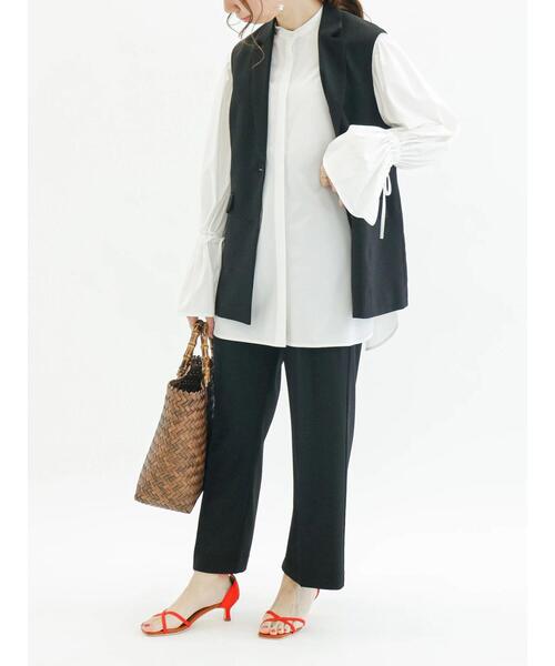 Te chichi（テチチ）の「麻調ワイドフルレングスパンツ（セットアップ可）（その他パンツ・レディース・ブラック/オフホワイト・SMALL/MEDIUM）」の17枚目の写真