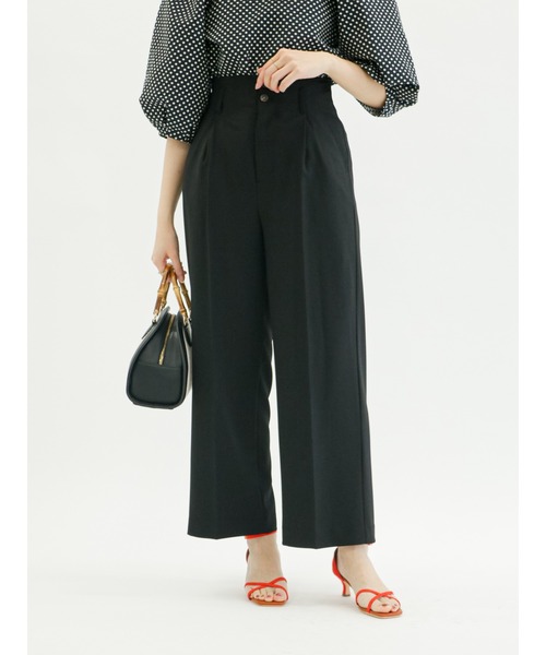 Te chichi（テチチ）の「麻調ワイドフルレングスパンツ（セットアップ可）（その他パンツ・レディース・ブラック/オフホワイト・SMALL/MEDIUM）」の2枚目の写真