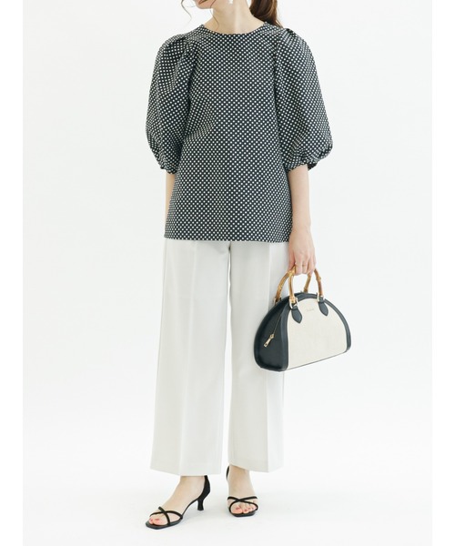 Te chichi（テチチ）の「麻調ワイドフルレングスパンツ（セットアップ可）（その他パンツ・レディース・ブラック/オフホワイト・SMALL/MEDIUM）」の5枚目の写真