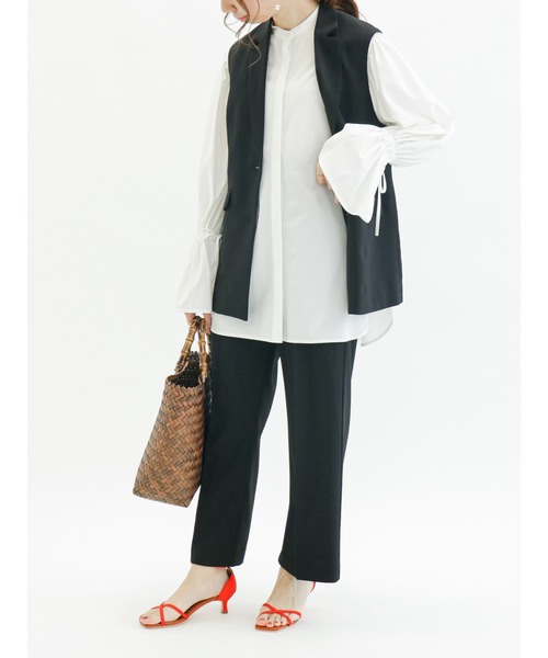 Te chichi（テチチ）の「麻調ワイドフルレングスパンツ（セットアップ可）（その他パンツ・レディース・ブラック/オフホワイト・SMALL/MEDIUM）」の6枚目の写真