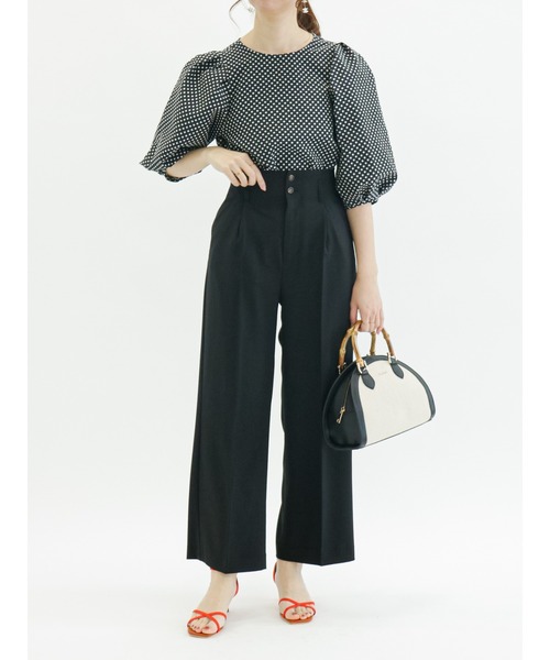 Te chichi（テチチ）の「麻調ワイドフルレングスパンツ（セットアップ可）（その他パンツ・レディース・ブラック/オフホワイト・SMALL/MEDIUM）」の7枚目の写真