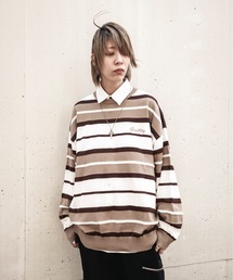 Z)【BLINGLEADS】723400 MULTI BORDAERCREW NECK/マルチボーダー クルーネック