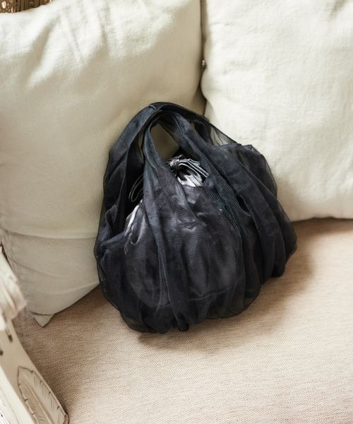 mysty woman（ミスティウーマン）の「チュール＊サテンキンチャクBAG 907138（ハンドバッグ・レディース・オフホワイト/ブラック/ブルー系その他・FREE）」の3枚目の写真