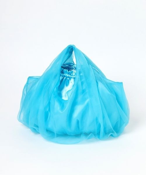 mysty woman（ミスティウーマン）の「チュール＊サテンキンチャクBAG 907138（ハンドバッグ・レディース・オフホワイト/ブラック/ブルー系その他・FREE）」の4枚目の写真