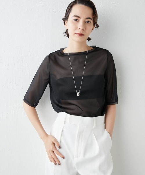 Whim Gazette(ウィムガゼット)の「半袖シアープルオーバー(Tシャツ/カットソー・レディース・オフホワイト/ブラック/ベビーピンク・FREE)」の19枚目の写真