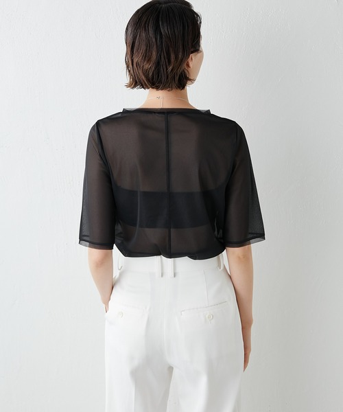 Whim Gazette(ウィムガゼット)の「半袖シアープルオーバー(Tシャツ/カットソー・レディース・オフホワイト/ブラック/ベビーピンク・FREE)」の6枚目の写真