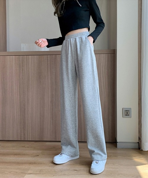 shopnikoniko(ショップニコニコ)の「ハイウエスト ワイドスウェットパンツ(スウェットパンツ・レディース・ブラック/グレー/ホワイト・フリー)」の3枚目の写真