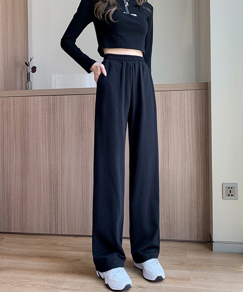 shopnikoniko(ショップニコニコ)の「ハイウエスト ワイドスウェットパンツ(スウェットパンツ・レディース・ブラック/グレー/ホワイト・フリー)」の2枚目の写真