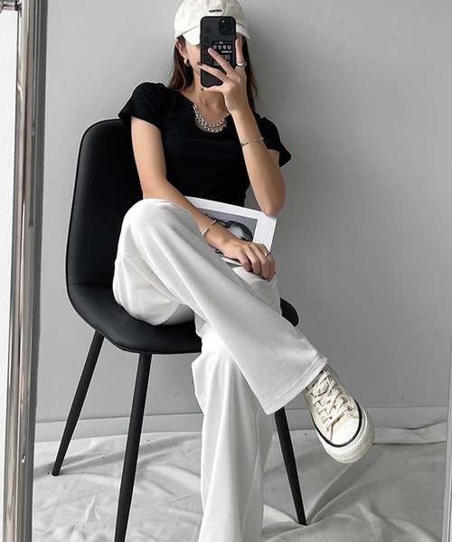 shopnikoniko(ショップニコニコ)の「ハイウエスト ワイドスウェットパンツ(スウェットパンツ・レディース・ブラック/グレー/ホワイト・フリー)」の15枚目の写真