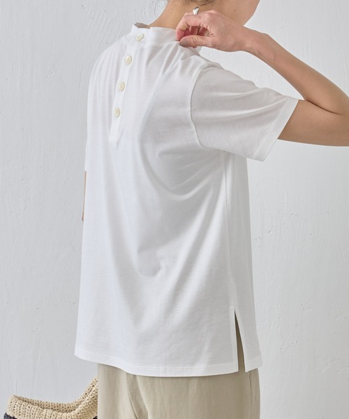 BEARDSLEY(ビアズリー)の「モックネック後ろ釦Tシャツ(Tシャツ/カットソー・レディース・ネイビー/ホワイト/ブラック×ホワイト・FREE)」の12枚目の写真