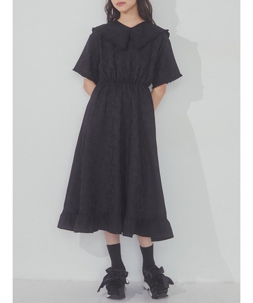 merry jenny（メリージェニー）の「flowerジャガードフリルカラーワンピース（ワンピース・レディース・アイボリー/オフホワイト/ブラック・FREE）」の3枚目の写真