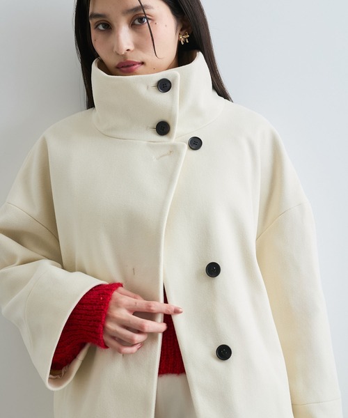 VIS(ビス)の「【静電気防止】ステン&スタンドカラージャージメルトンミドル丈コート(ステンカラーコート・レディース・チャコールグレー/オフホワイト/ラベンダー・M/S)」の7枚目の写真