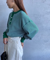 Healthknit（ヘルスニット）の「[HEALTHKNIT/ヘルスニット] 別注 ヘンリーネック ワッフルボーダーカットソー（Tシャツ/カットソー）」