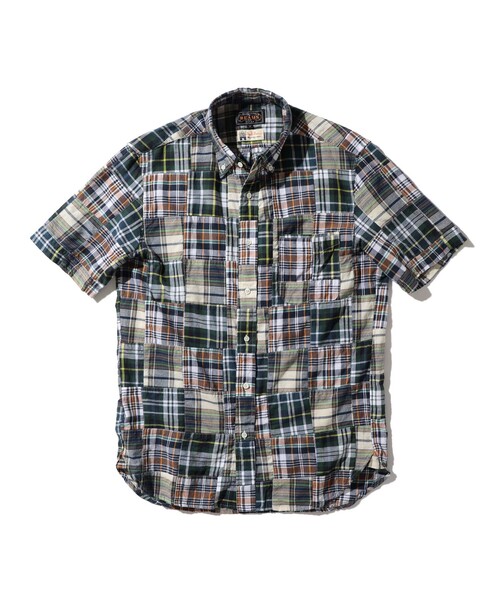 BEAMS PLUS(ビームスプラス)の「BEAMS PLUS / マドラスチェック パッチワーク ショートスリーブ ボタンダウン シャツ(シャツ/ブラウス・メンズ・グリーン/レッド・XL/M/L/XS/S)」の14枚目の写真