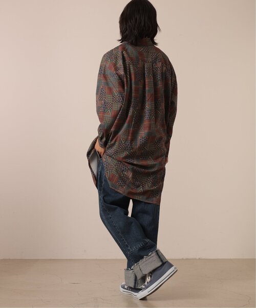 DOUBLE NAME（ダブルネーム）の「古着風パッチワークオリジナルプリントシャツワンピース/ユニセックス可（シャツワンピース・レディース・パープル/ネイビー/グリーン・FREE）」の12枚目の写真