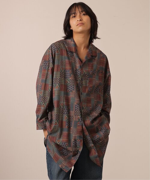 DOUBLE NAME（ダブルネーム）の「古着風パッチワークオリジナルプリントシャツワンピース/ユニセックス可（シャツワンピース・レディース・パープル/ネイビー/グリーン・FREE）」の14枚目の写真