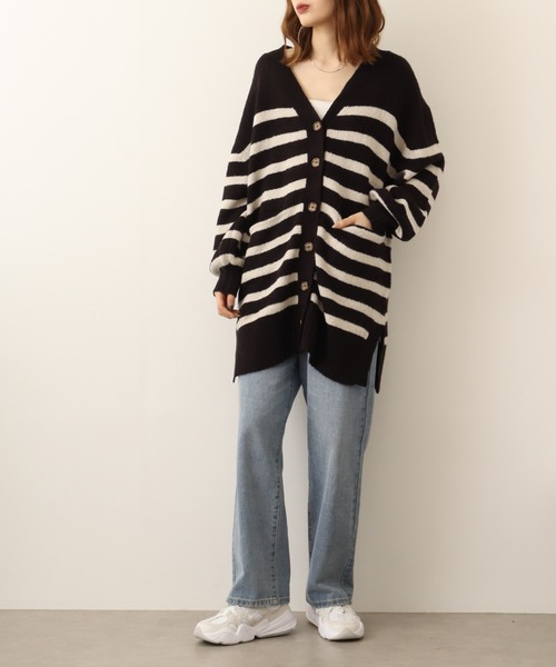 【セール】atONE Vネックボーダーふわふわニットカーディガン（カーディガン/ボレロ）｜atONE（アットワン）