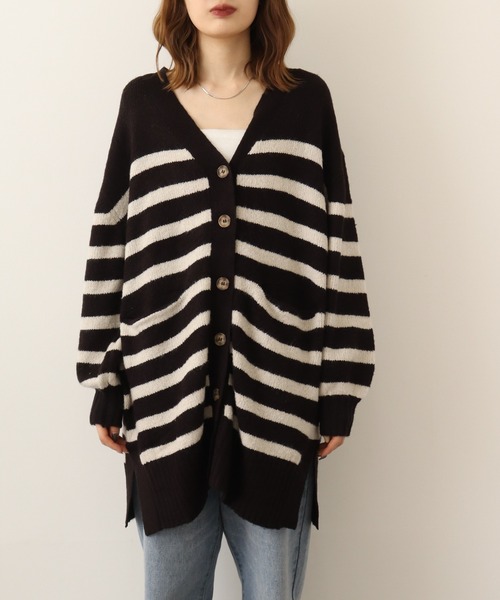 【セール】atONE Vネックボーダーふわふわニットカーディガン（カーディガン/ボレロ）｜atONE（アットワン）