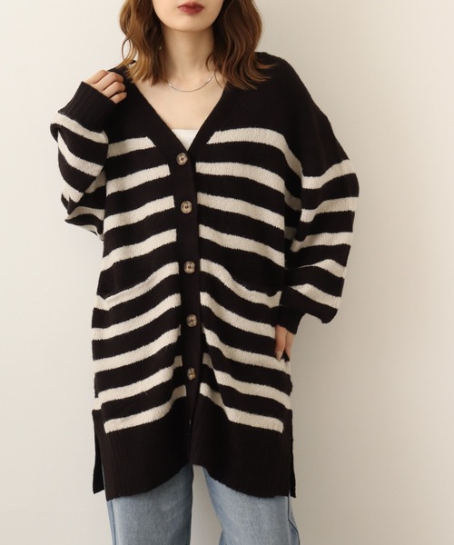 【セール】atONE Vネックボーダーふわふわニットカーディガン（カーディガン/ボレロ）｜atONE（アットワン）