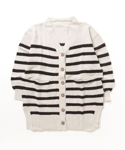 【セール】atONE Vネックボーダーふわふわニットカーディガン（カーディガン/ボレロ）｜atONE（アットワン）