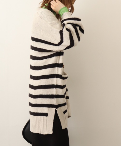 【セール】atONE Vネックボーダーふわふわニットカーディガン（カーディガン/ボレロ）｜atONE（アットワン）