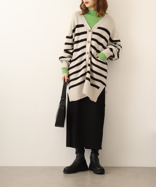 【セール】atONE Vネックボーダーふわふわニットカーディガン（カーディガン/ボレロ）｜atONE（アットワン）