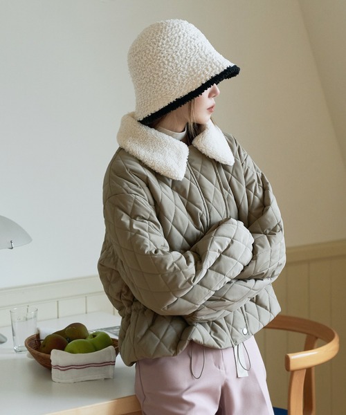 UNE MANSION（ユヌマンション）の「【2023F/W新作アイテム】【小顔効果抜群】バイカラープードルウールニットバケットハット帽子（ハット・レディース・アイボリー/ブラック/ベージュ・ONE SIZE）」の7枚目の写真