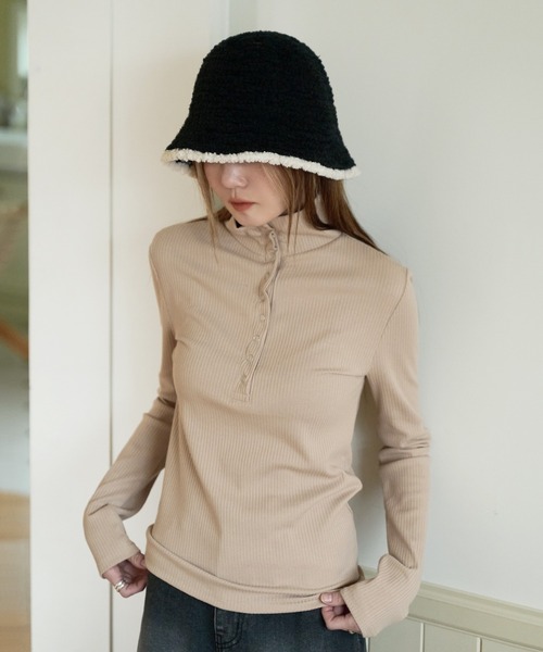 UNE MANSION（ユヌマンション）の「【2023F/W新作アイテム】【小顔効果抜群】バイカラープードルウールニットバケットハット帽子（ハット・レディース・アイボリー/ブラック/ベージュ・ONE SIZE）」の12枚目の写真