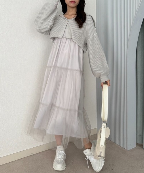OLIVE des OLIVE（オリーブデオリーブ）の「チュールキャミ×ニットセットワンピ　1041090010（ワンピース・レディース・ミント/チャコールグレー/オフホワイト・FREE）」の3枚目の写真