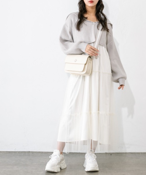 OLIVE des OLIVE（オリーブデオリーブ）の「チュールキャミ×ニットセットワンピ　1041090010（ワンピース・レディース・ミント/チャコールグレー/オフホワイト・FREE）」の6枚目の写真