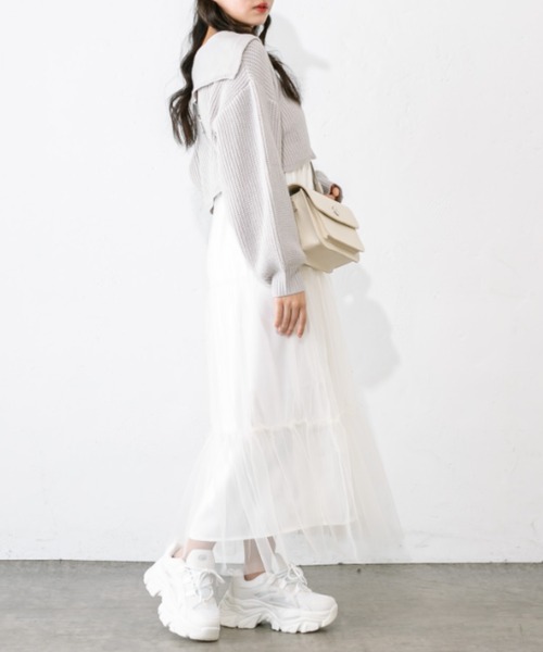 OLIVE des OLIVE（オリーブデオリーブ）の「チュールキャミ×ニットセットワンピ　1041090010（ワンピース・レディース・ミント/チャコールグレー/オフホワイト・FREE）」の7枚目の写真