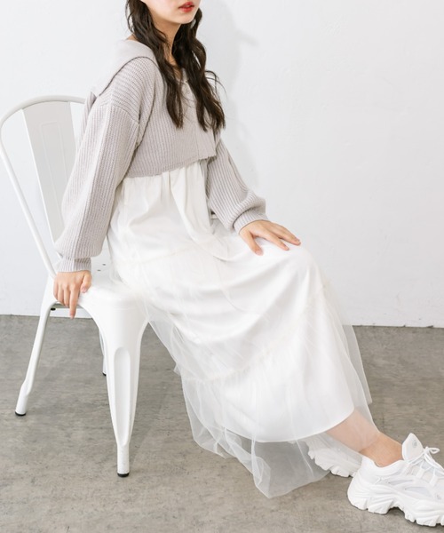 OLIVE des OLIVE（オリーブデオリーブ）の「チュールキャミ×ニットセットワンピ　1041090010（ワンピース・レディース・ミント/チャコールグレー/オフホワイト・FREE）」の12枚目の写真