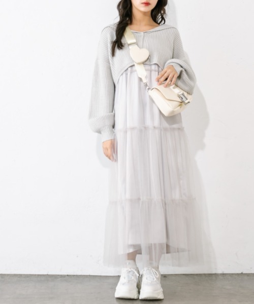 OLIVE des OLIVE（オリーブデオリーブ）の「チュールキャミ×ニットセットワンピ　1041090010（ワンピース・レディース・ミント/チャコールグレー/オフホワイト・FREE）」の14枚目の写真