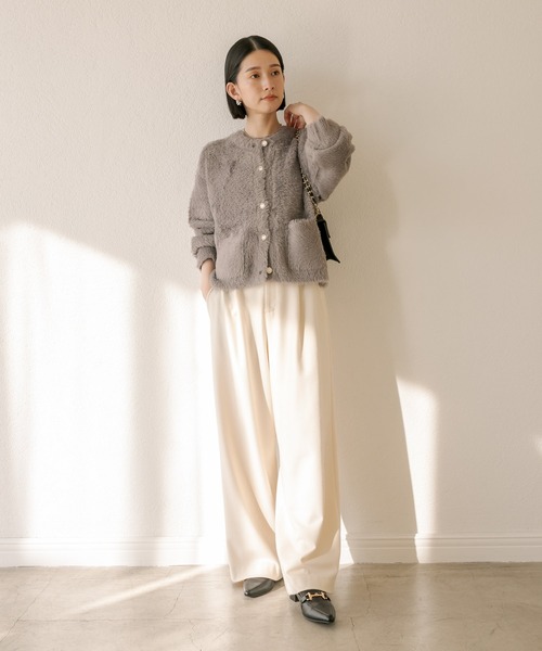 RIVE DROITE（リヴドロワ）の「ラメフェザー2WAYカーデ（カーディガン/ボレロ・レディース・チャコールグレー/ベージュ・FREE）」の3枚目の写真