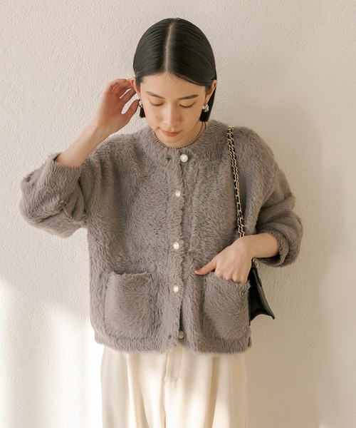 RIVE DROITE（リヴドロワ）の「ラメフェザー2WAYカーデ（カーディガン/ボレロ・レディース・チャコールグレー/ベージュ・FREE）」の7枚目の写真