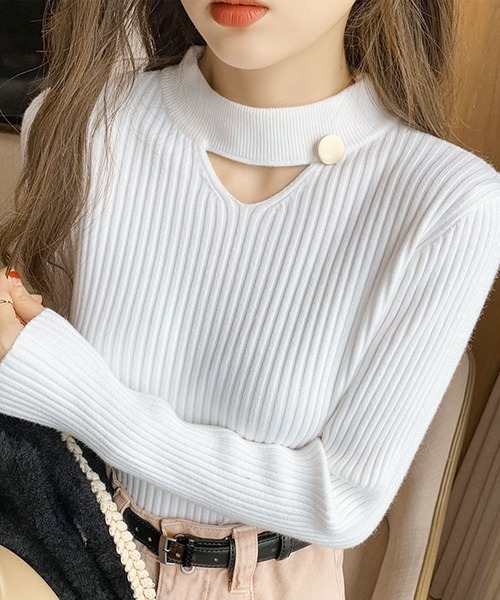 Amulet(アミュレット)の「チョーカー風ハイネックリブニット(ニット/セーター・レディース・ブラック/イエロー/レッド/ホワイト・FREE)」の1枚目の写真