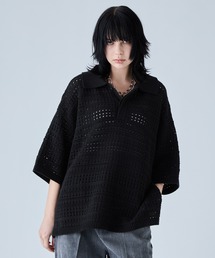 透かし編みニット」に該当するブラック/黒色系のメンズファッション