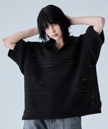 VELNUS（ベルナス）の「【VELNUS】Watermark knitting loose Half Sleeve knit polo shirt/透かし編みルーズ半袖ニットポロシャツ（ポロシャツ）」