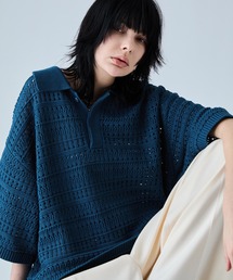 VELNUS（ベルナス）の「【VELNUS】Watermark knitting loose Half Sleeve knit polo shirt/透かし編みルーズ半袖ニットポロシャツ（ポロシャツ）」