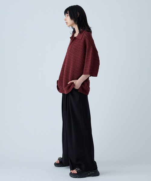 【完売人気商品】VELNUS＆CIASENCE 透かし編みニットポロセット VELNUS】Watermark knitting loose Half Sleeve knit polo shirt