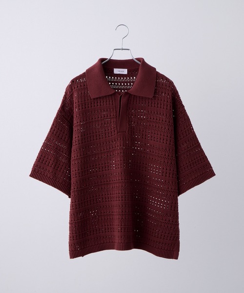 EXITMODE BY BLIND NO PLAN ウォッシュ加工ポロシャツ VELNUS】Watermark knitting loose Half Sleeve knit polo shirt