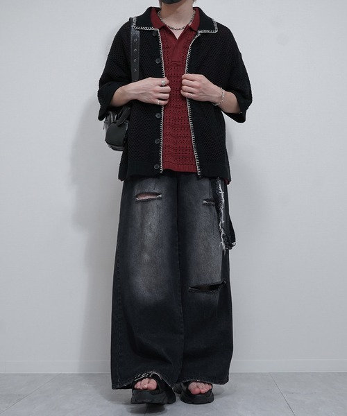 VELNUS 透かし編みルーズ半袖ステッチサマーカーディガン VELNUS（ベルナス）の「【VELNUS】Watermark knitting loose